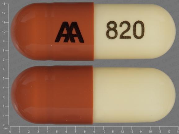 Pill AA 820 Brown Capsule/Oblong is Amoxicillin