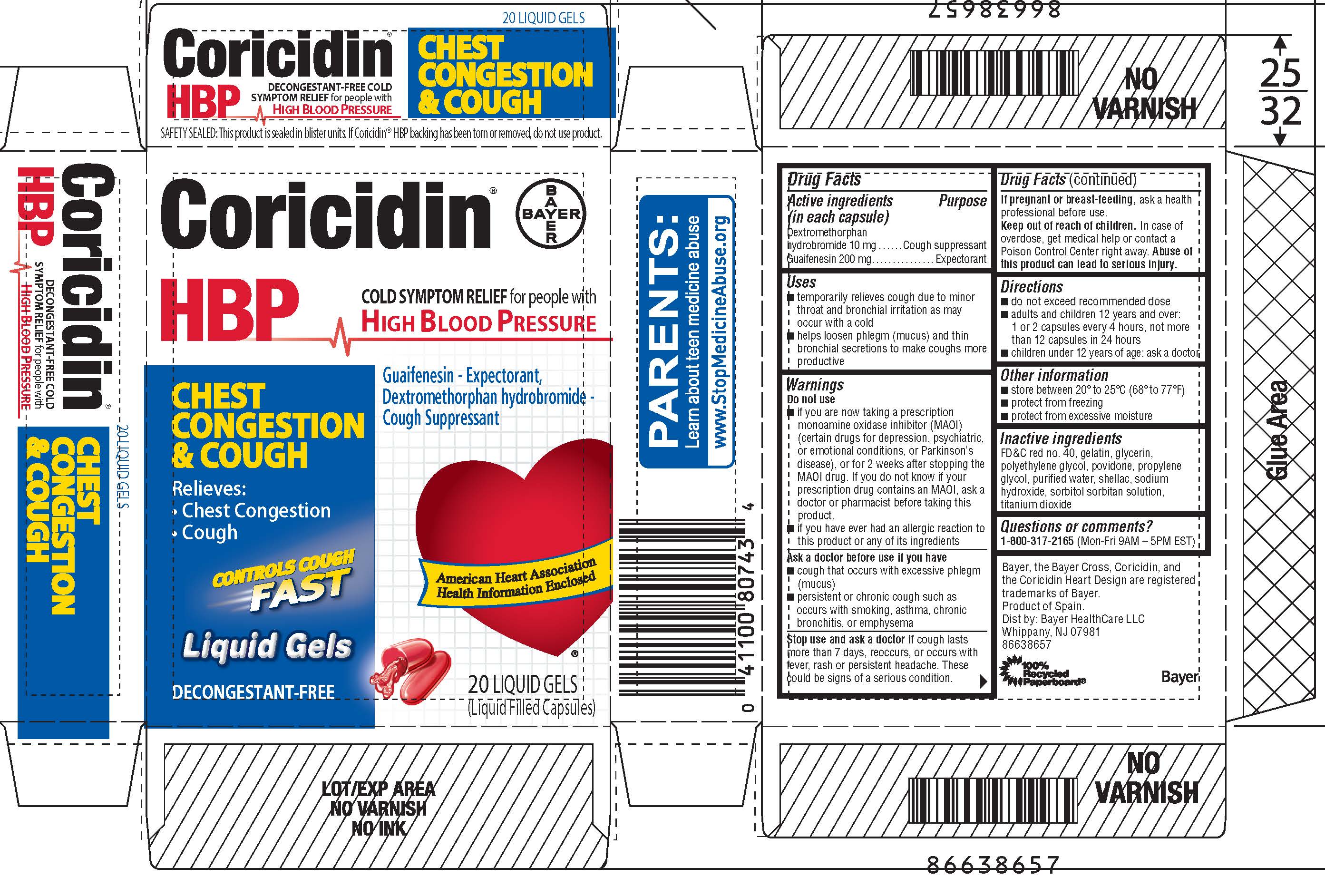 Coricidin Hbp Chest Congestion And Cough Capsule Gelatin Coated Bayer Healthcare Llc 8147