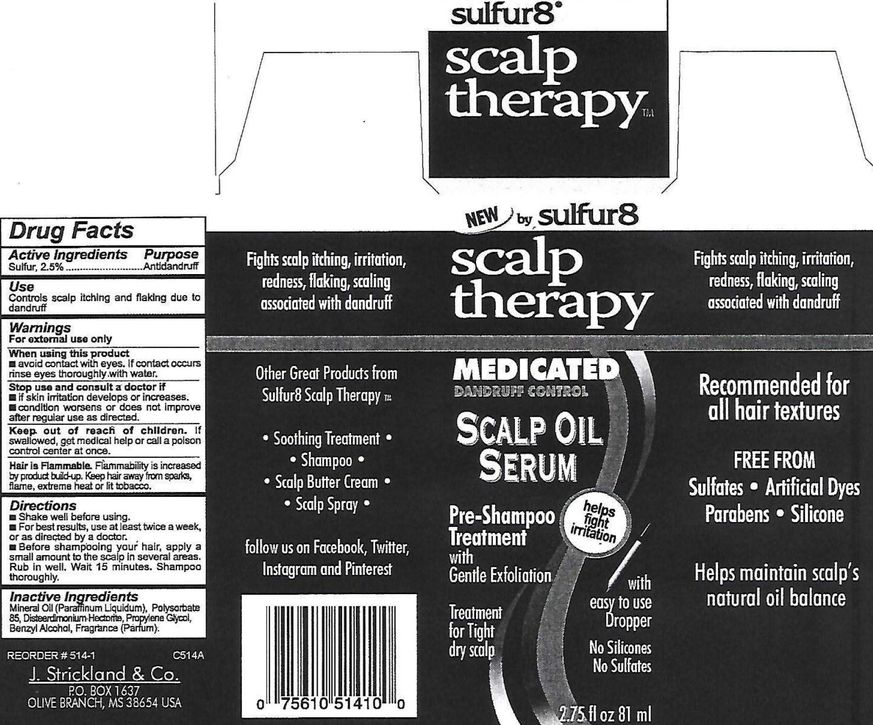 Sulfur 8 Scalp Therapy Medicated Dandruff Control Scalp Oil Serum Suspension J Strickland And Co