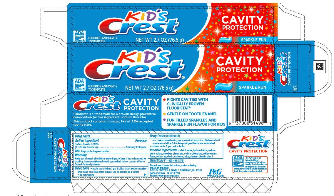 Kids Crest Cavity Protection Sparkle Fun Paste Dentifrice Procter Gamble Manufactura S De R L De C V