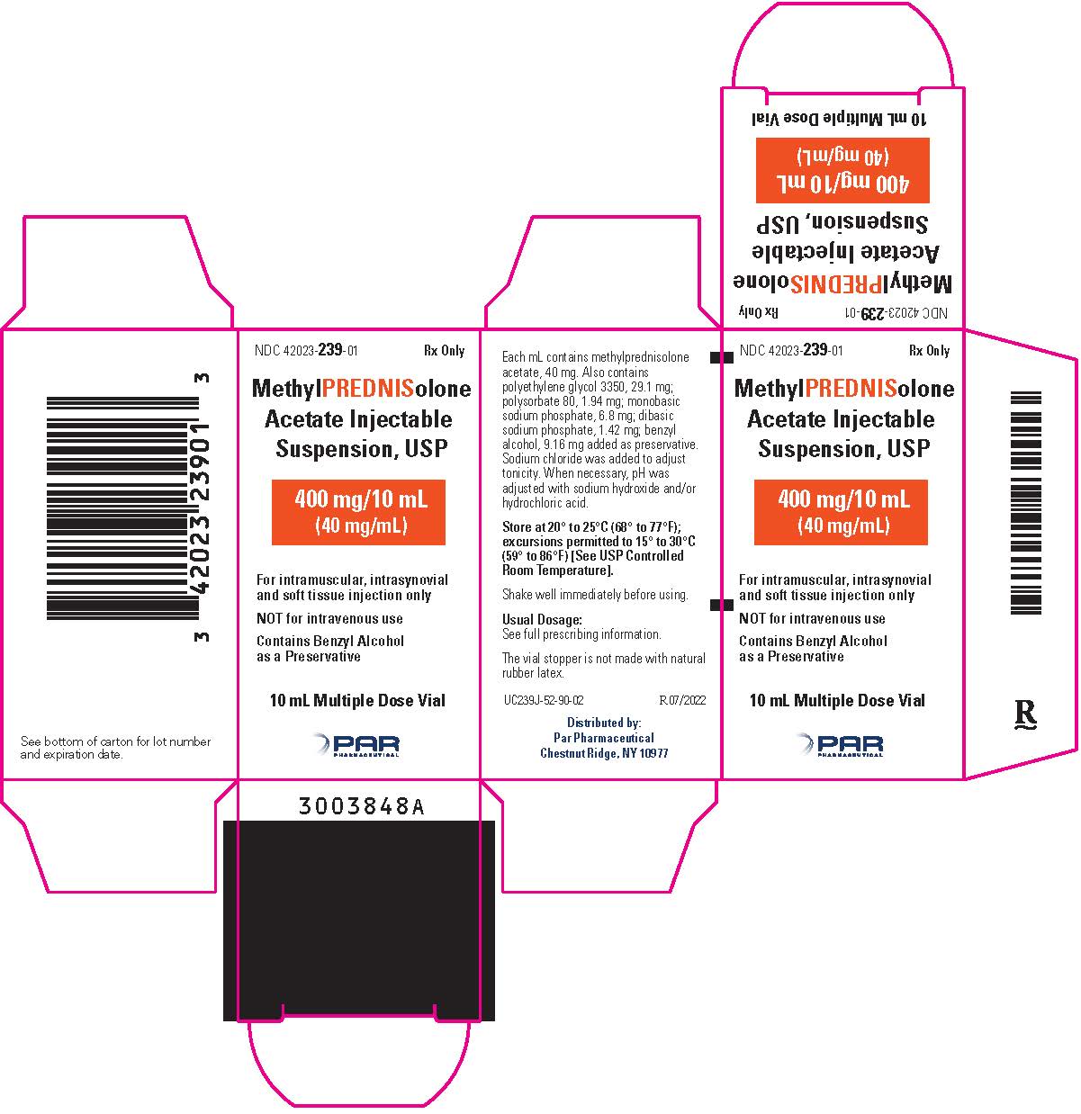 This is an image of Methylprednisolone Acetate Injectable Suspension, USP 400 mg/10 mL (40 mg/mL) Vial Carton.