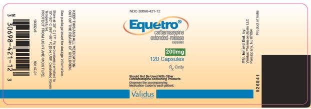 NDC 30698-421-12
Equetro® Extended - Release Capsules
(carbamazepine)
200 mg
120 Capsules
Rx Only
