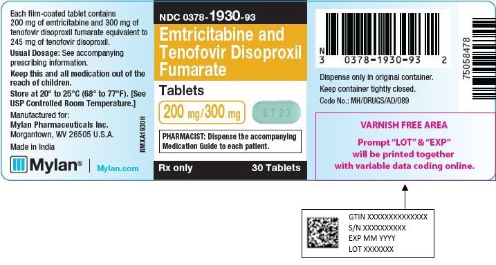 Emtricitabine and Tenofovir Disoproxil Fumarate Tablets 200 mg/300 mg Bottle Label