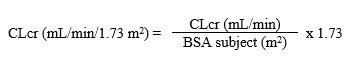 CLcr is adjusted for body surface area formula