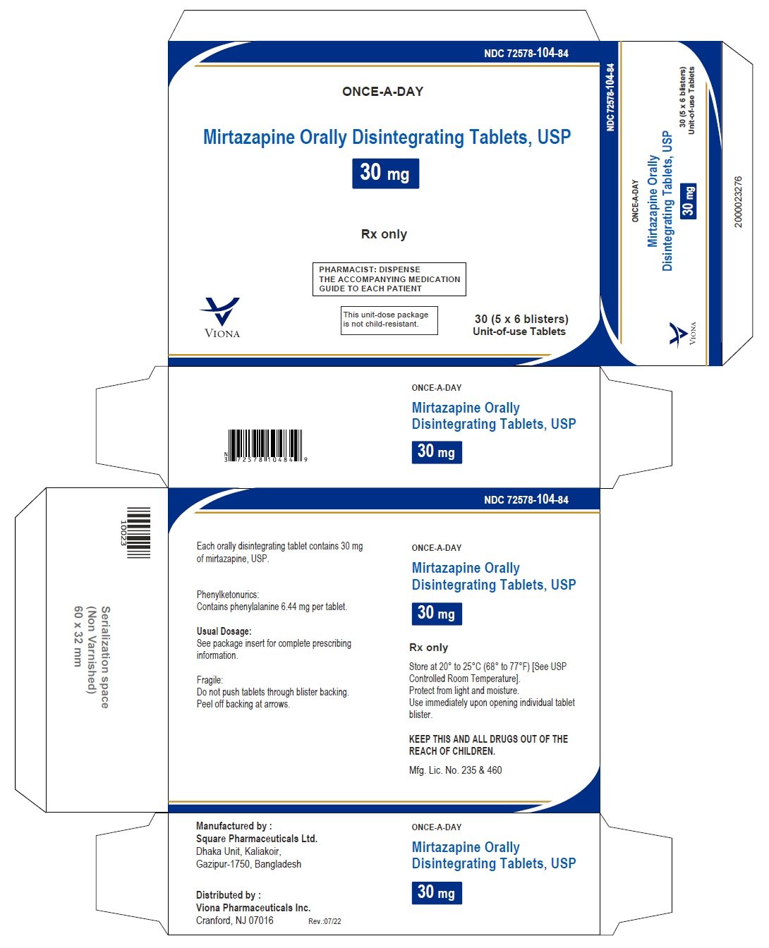 Mirtazapine orally disintegrating tablets USP, 30 mg