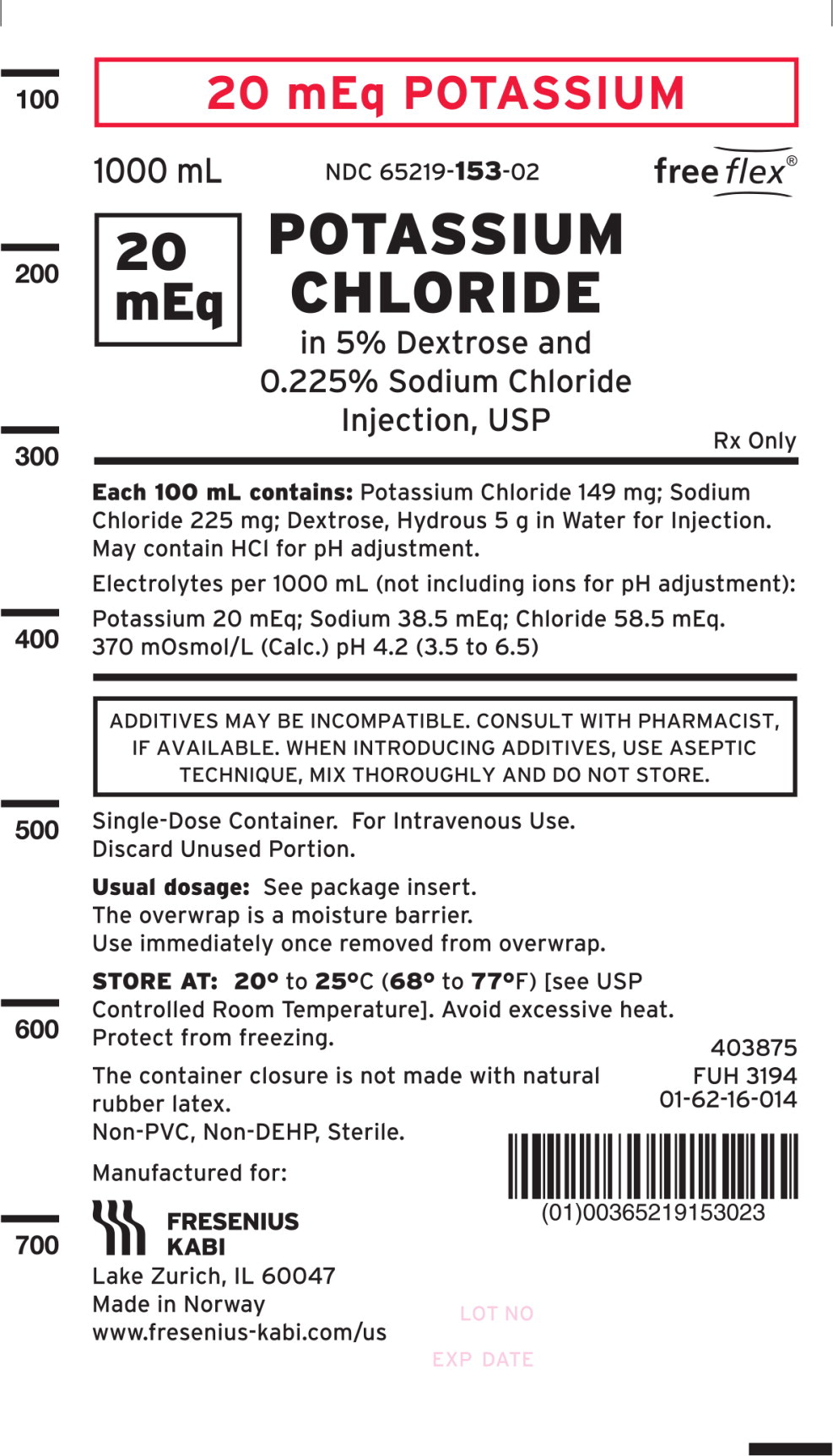 PACKAGE LABEL - PRINCIPAL DISPLAY –Potassium Chloride in 5% Dextrose and 0.225% Sodium Chloride Injection, USP Bag Label
